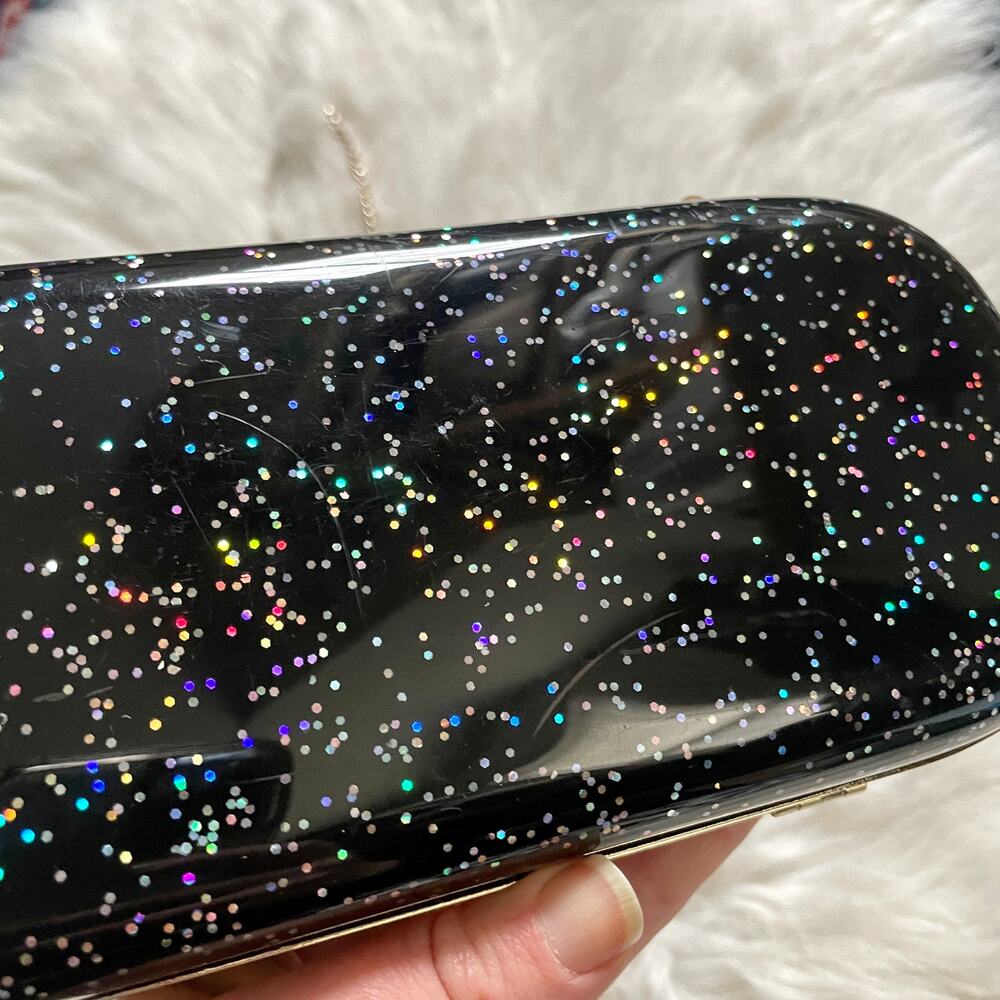 Halston Heritage Acrylic Glitter Clutch Shoulder Bag Clutch Sparkles Hard Shell - Picture 9 of 13